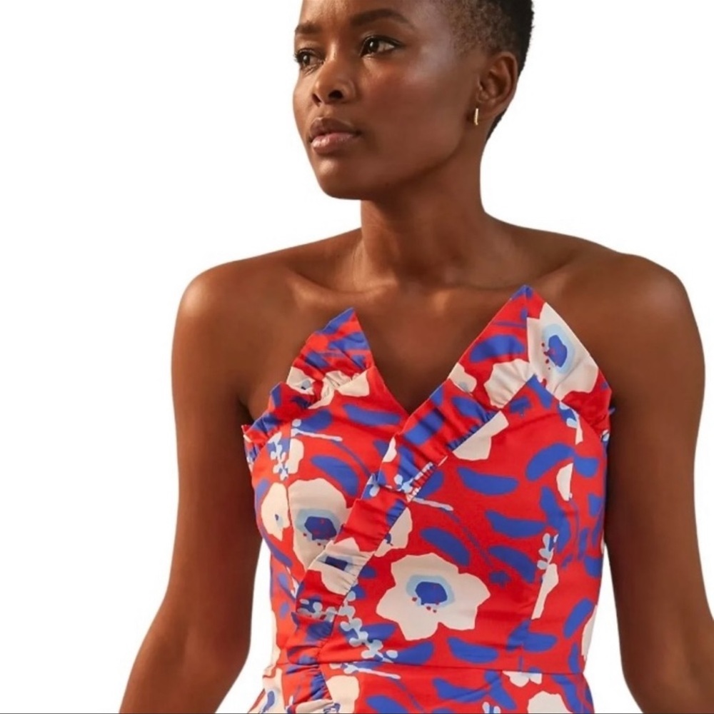 Anthropologie Hutch Corset Crop top floral strapless red white blue size 4